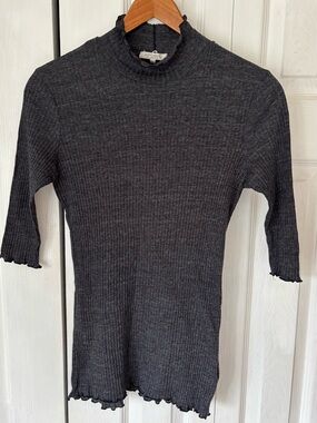 Calder Blake Heathered Grey Ribbed Base Layer Scalloped Turtle Neck Size Large